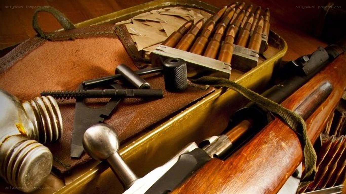 rifle and ammunition in a case