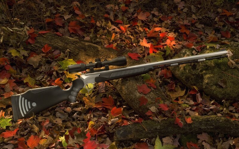 Rifle in autumn leaves