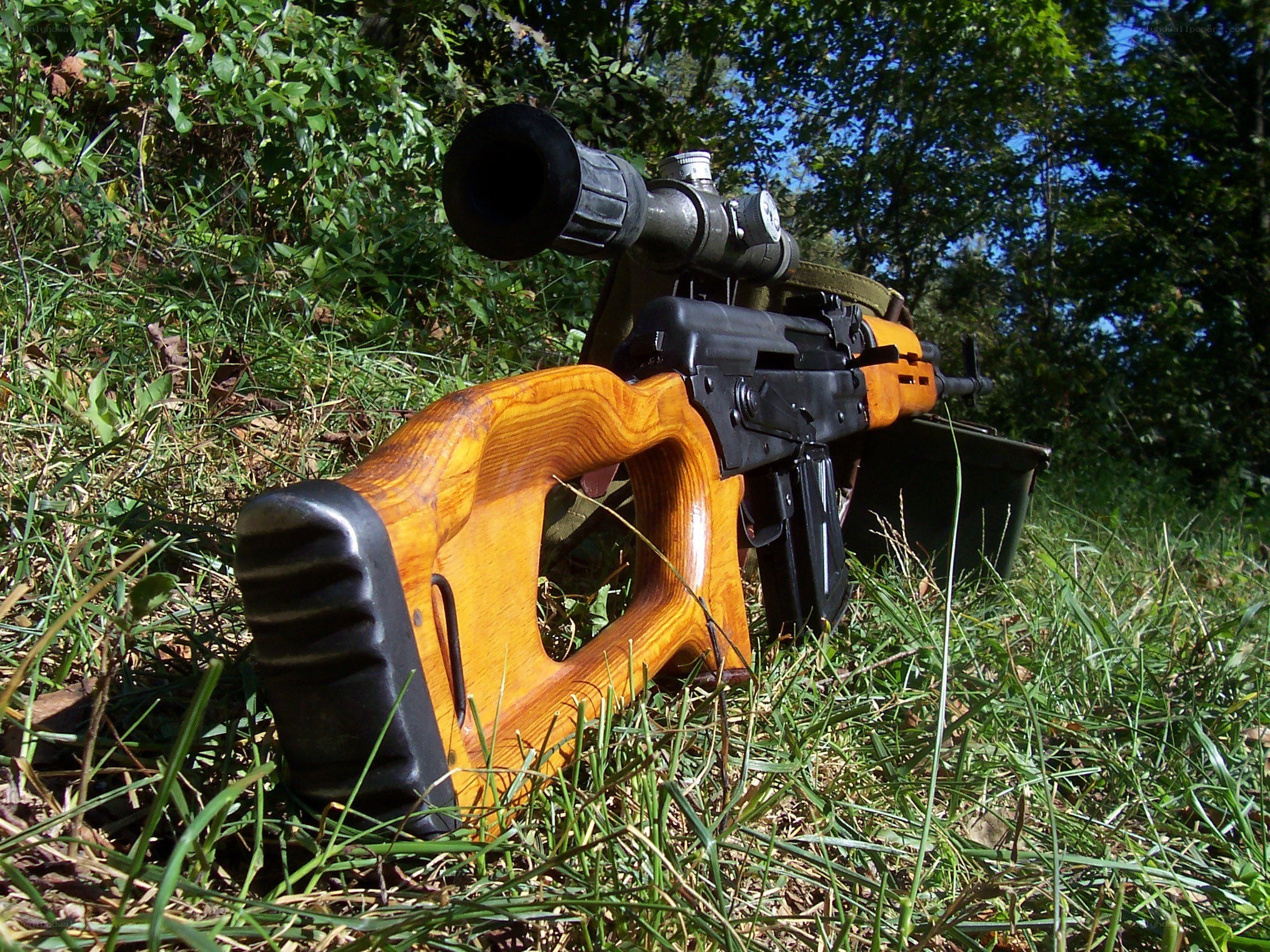 rifle in grassy field