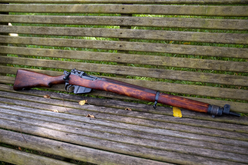 Rifle on a wooden bench