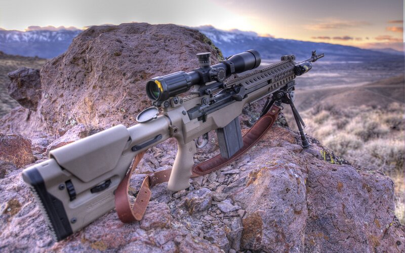 Rifle on Rocky Outcrop — Brown