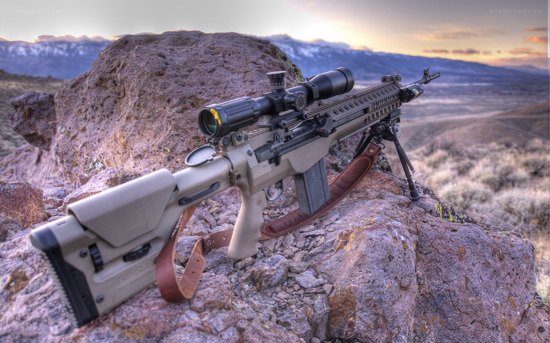 rifle on rocky outcrop