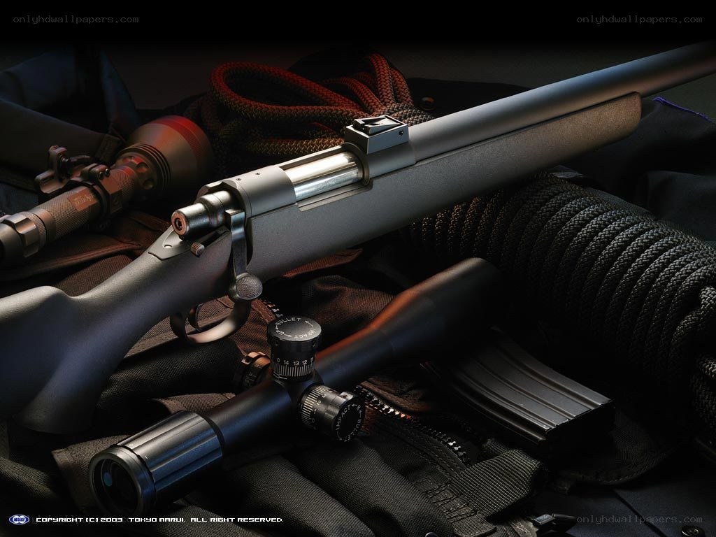 rifle with scope and accessories