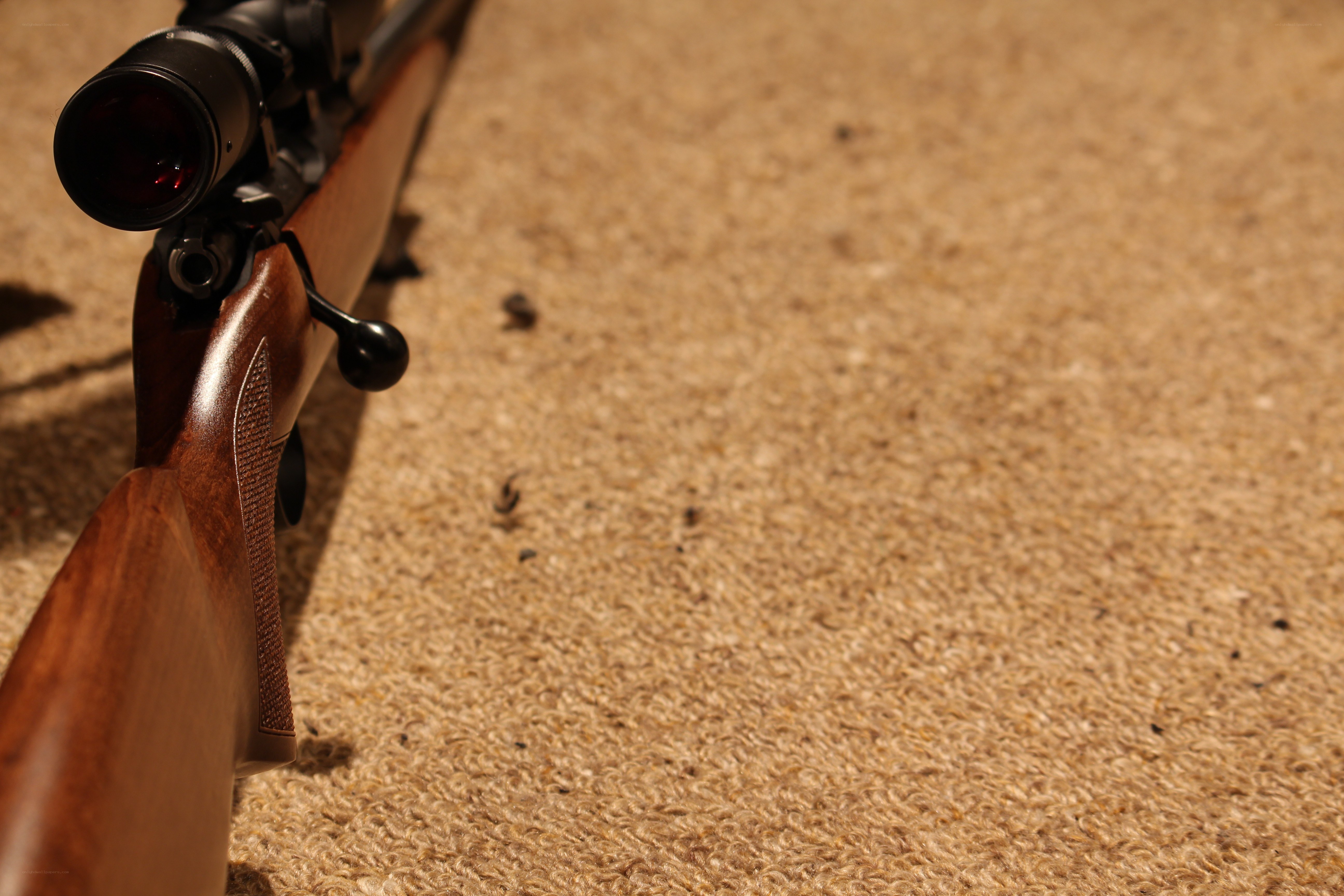 rifle with scope on carpet