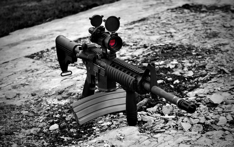 Rifle with Scope on Ground — Black