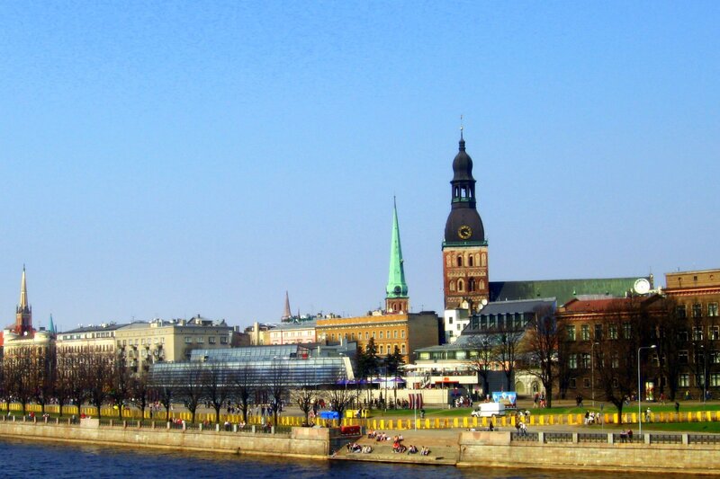 Riga city skyline with river