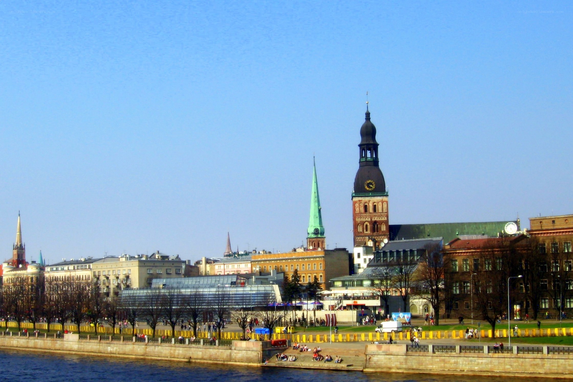 Riga city skyline with river