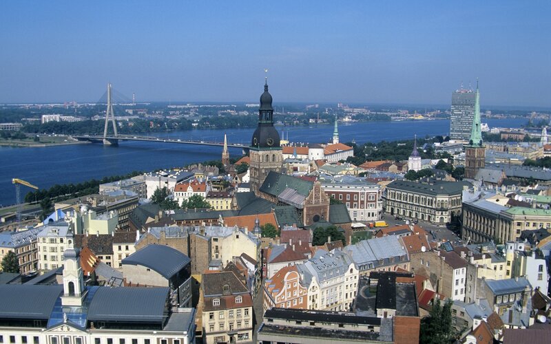 Riga Cityscape with River — Blue