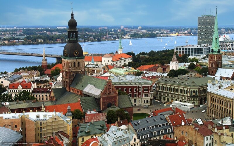 Riga cityscape with river