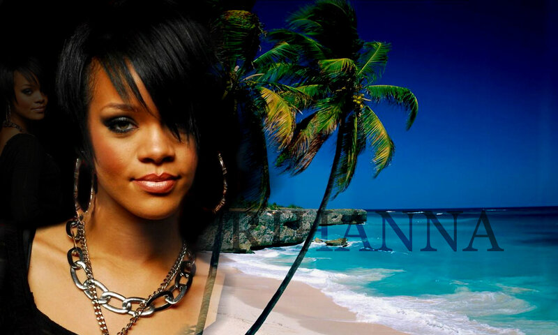 Rihanna beach scene collage