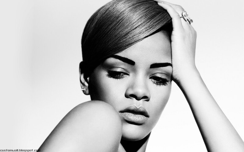 Rihanna in black and white portrait