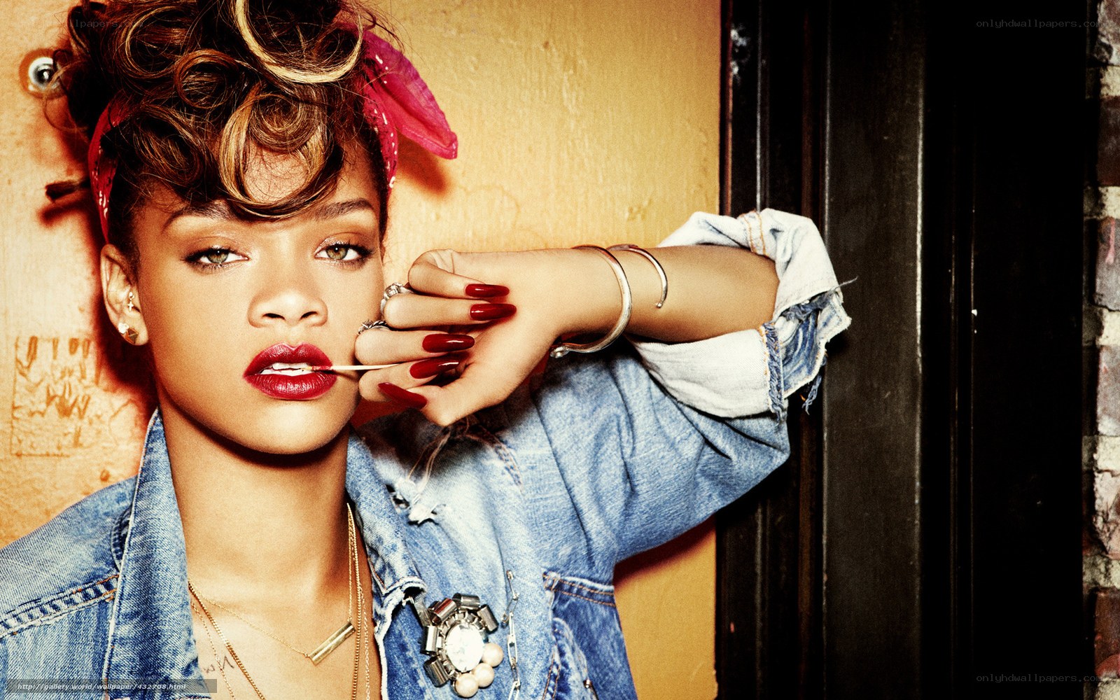 Rihanna in denim jacket