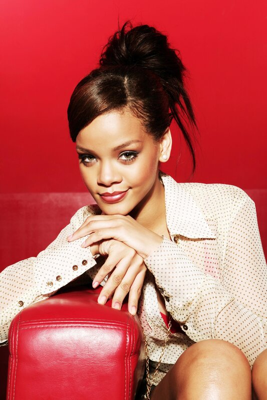 Rihanna in polka-dot shirt
