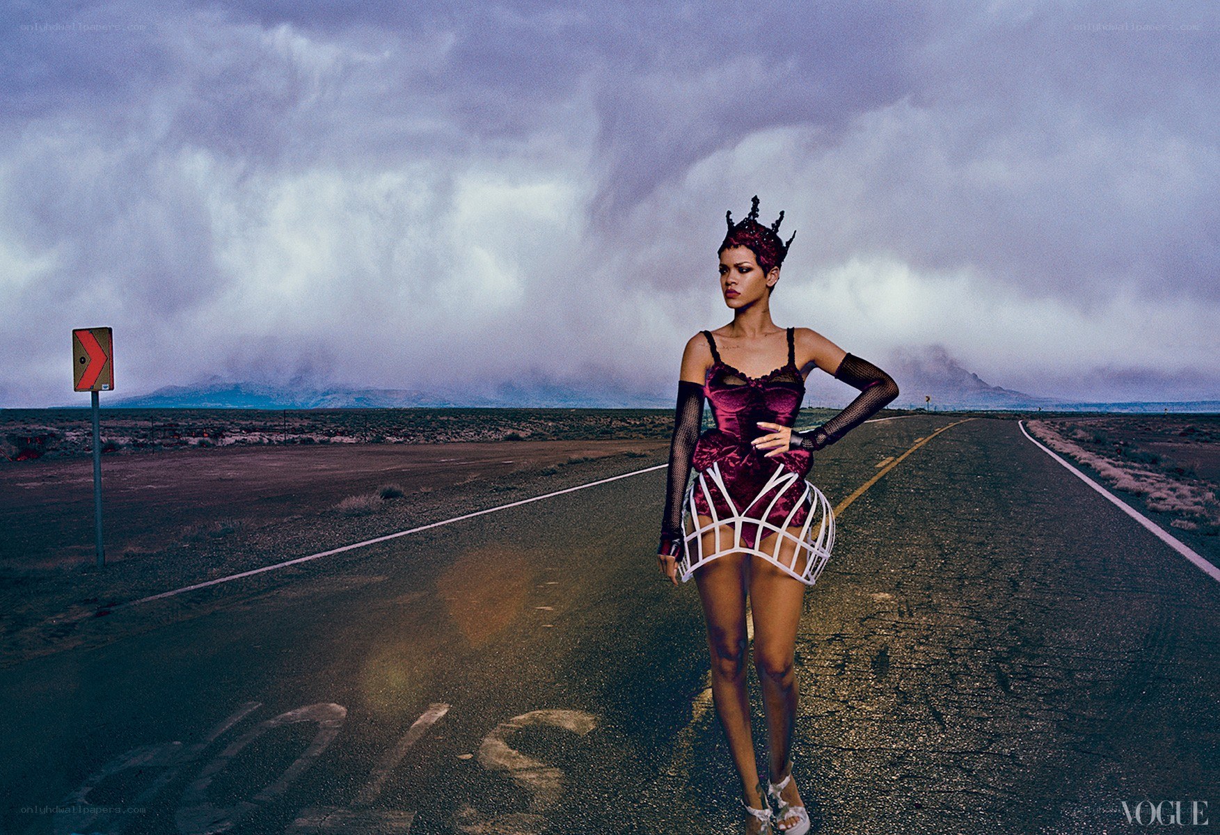 Rihanna on a desert road