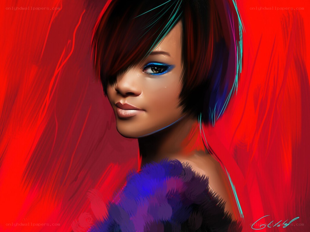 Rihanna portrait with red background
