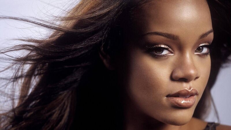 Rihanna portrait with wind-blown hair