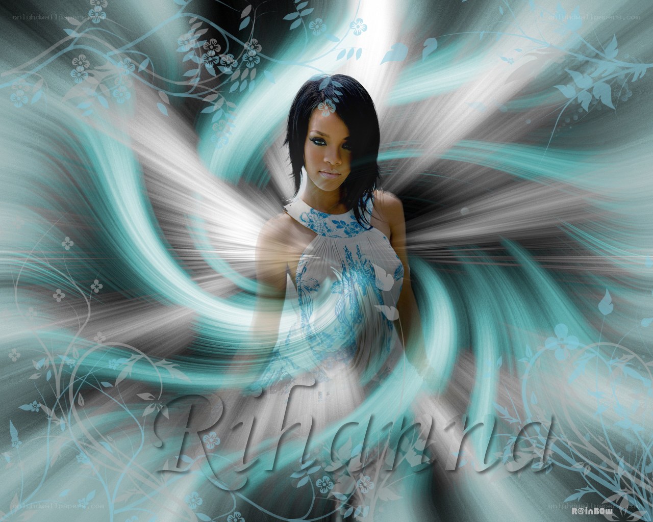 Rihanna with floral background