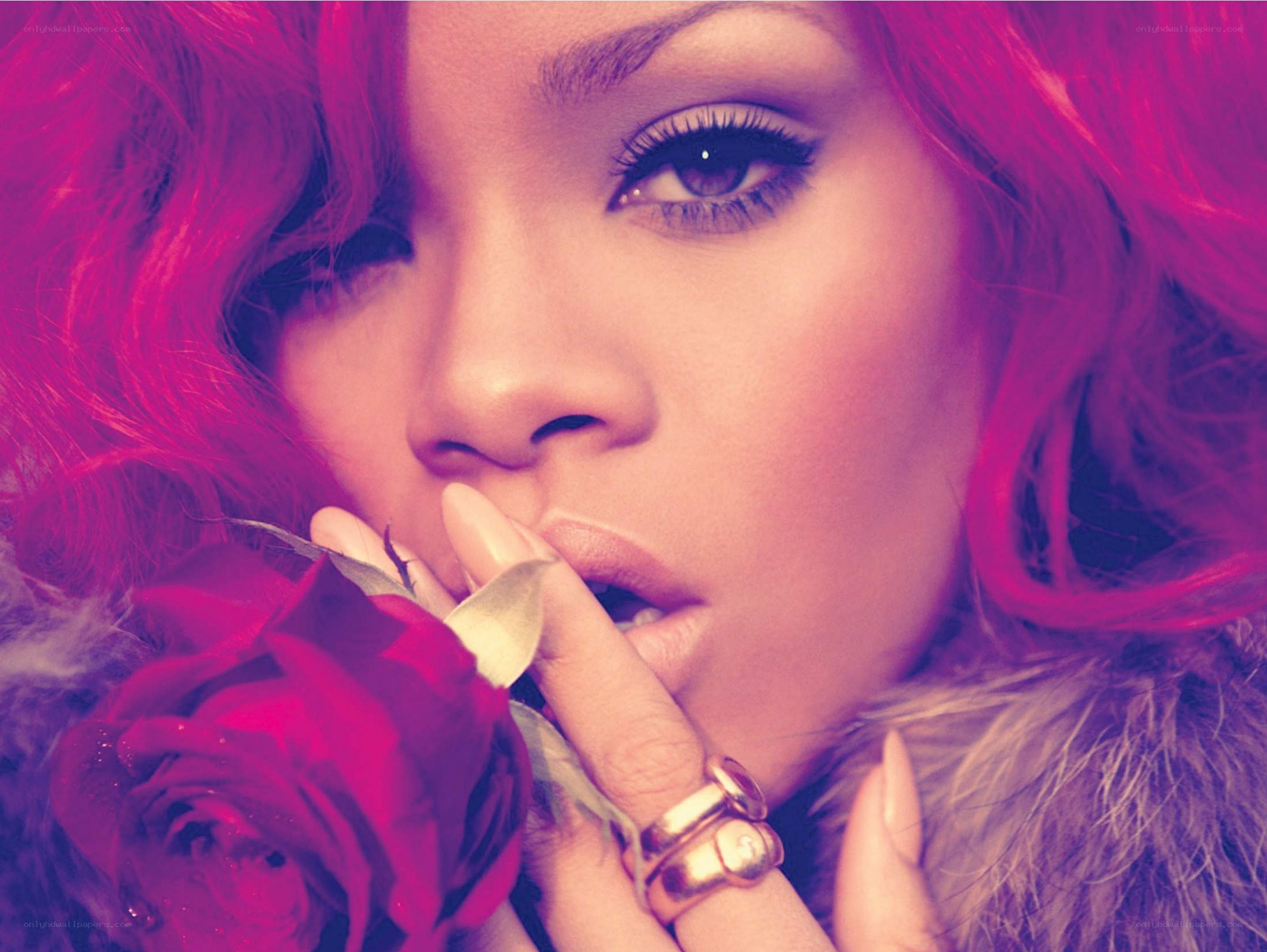 Rihanna with pink rose
