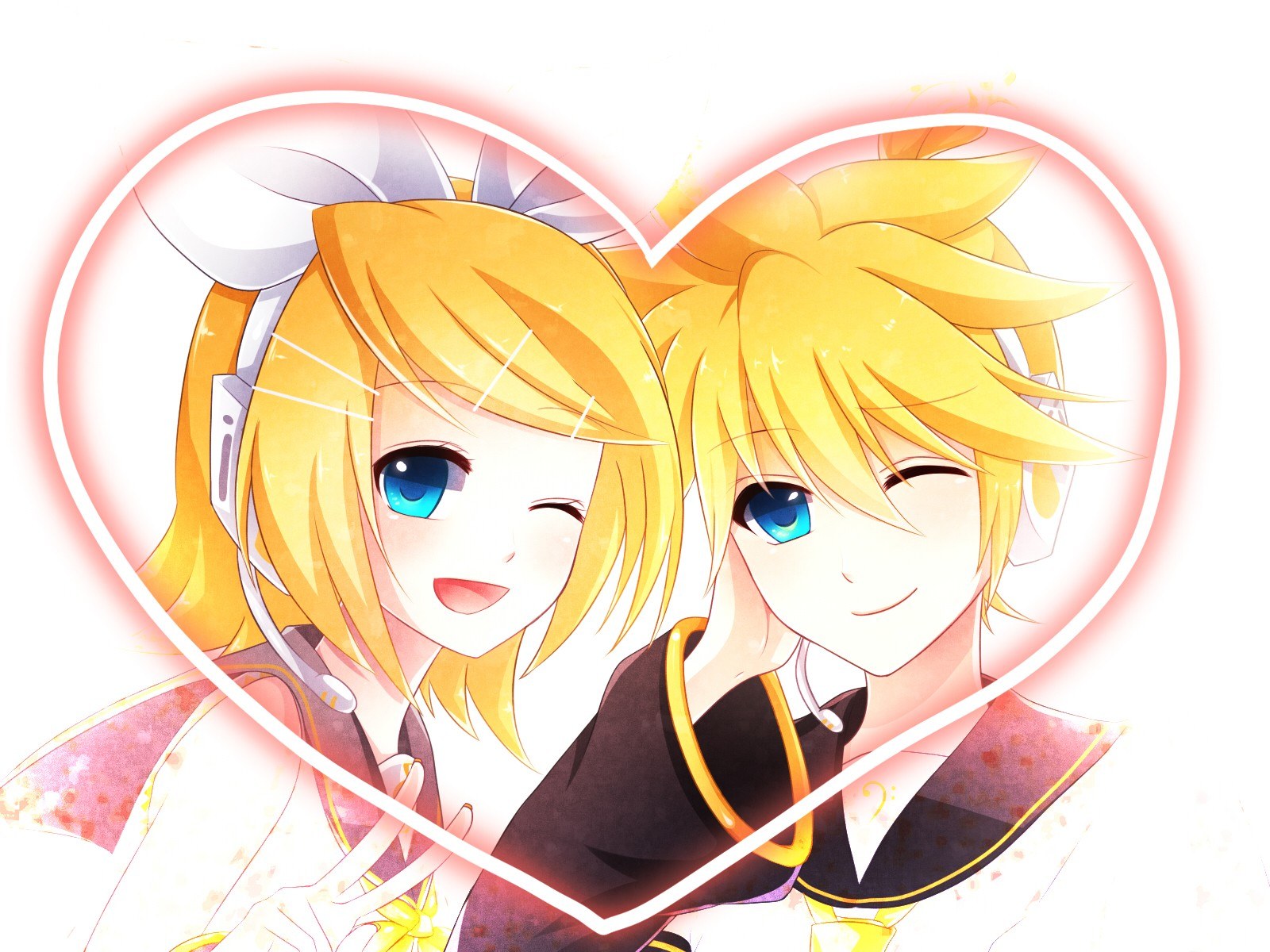 Rin and Len in a heart frame