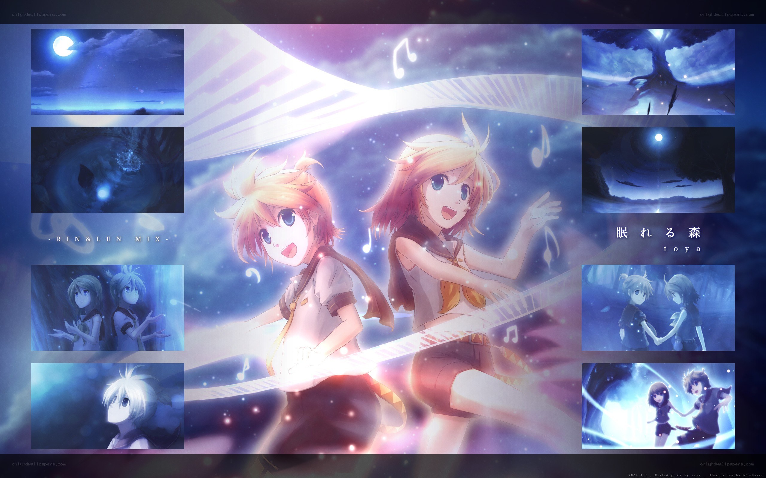 Rin and Len singing under moonlight