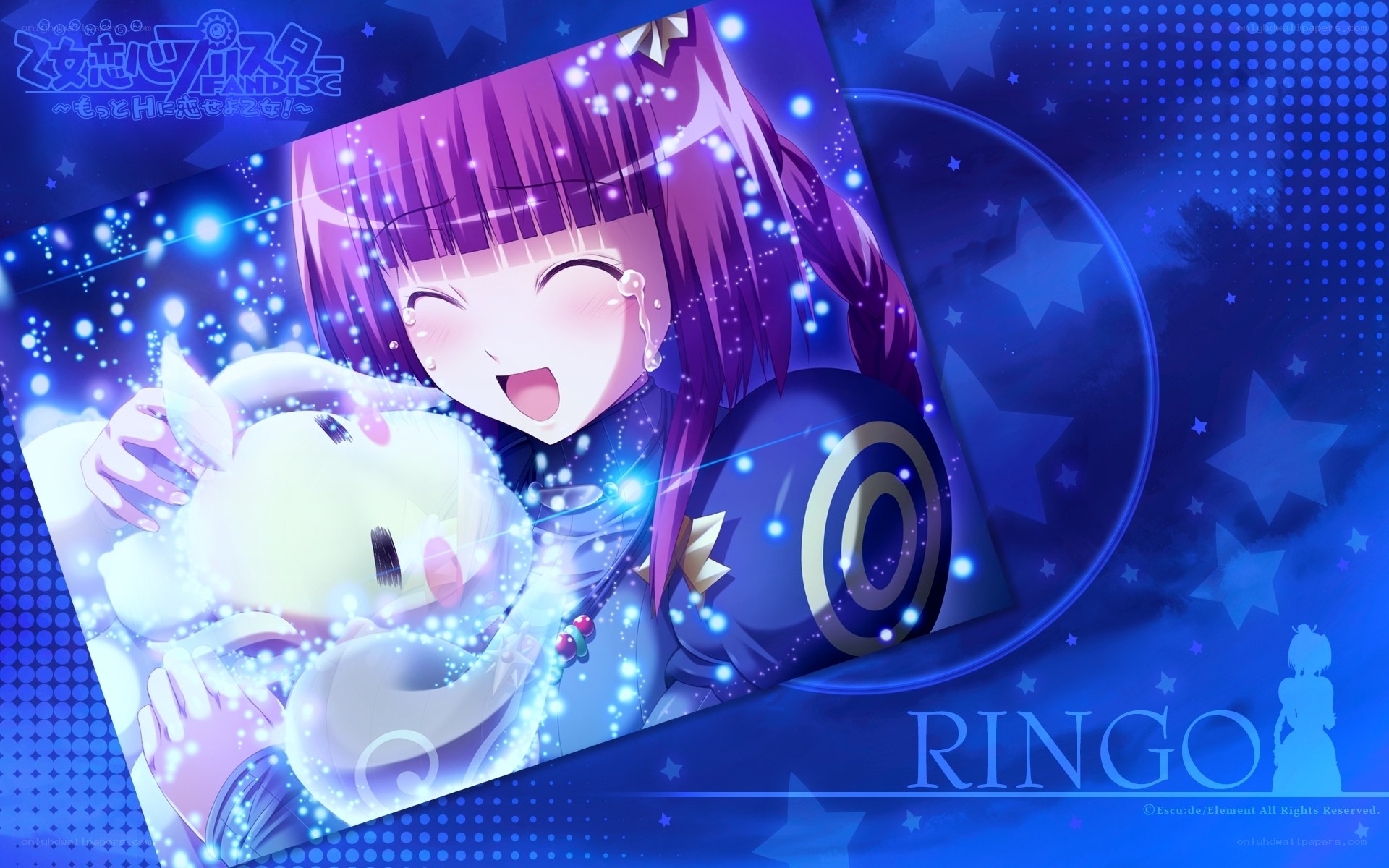 Ringo hugging a plush toy
