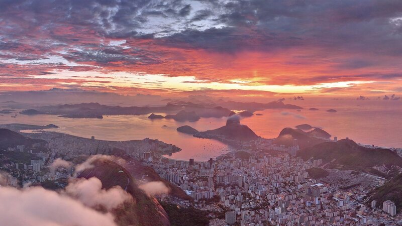 Rio De Janeiro Skyline — Orange, Dramatic, Sunset, Photograph, Mountains, Ocean