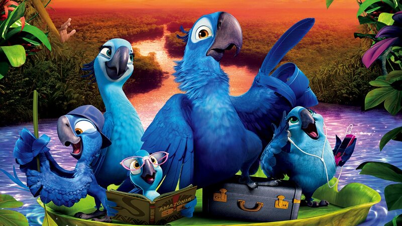Rio movie characters on a boat