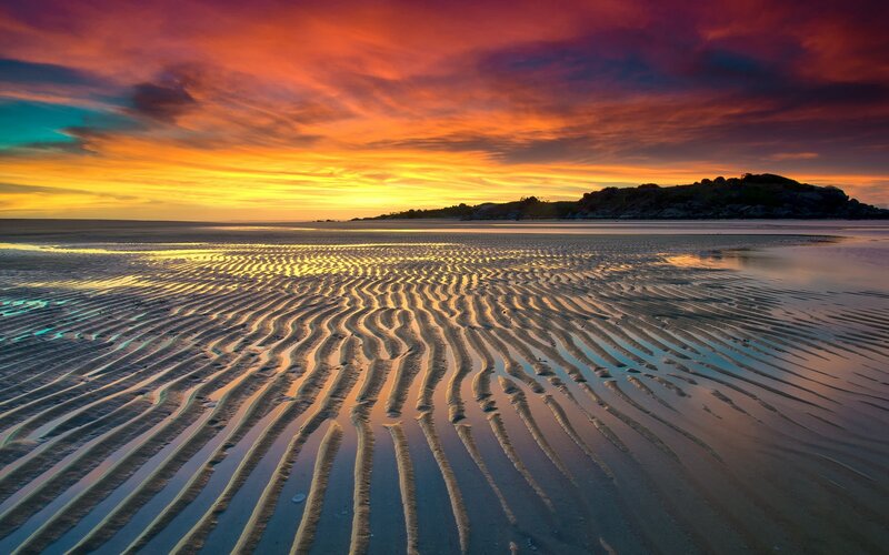 Rippled Sand at Sunset — Orange, Dramatic, Photograph