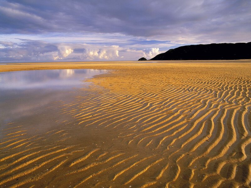 Rippled Sand Beach — Yellow, Serene, Sunset, Photograph