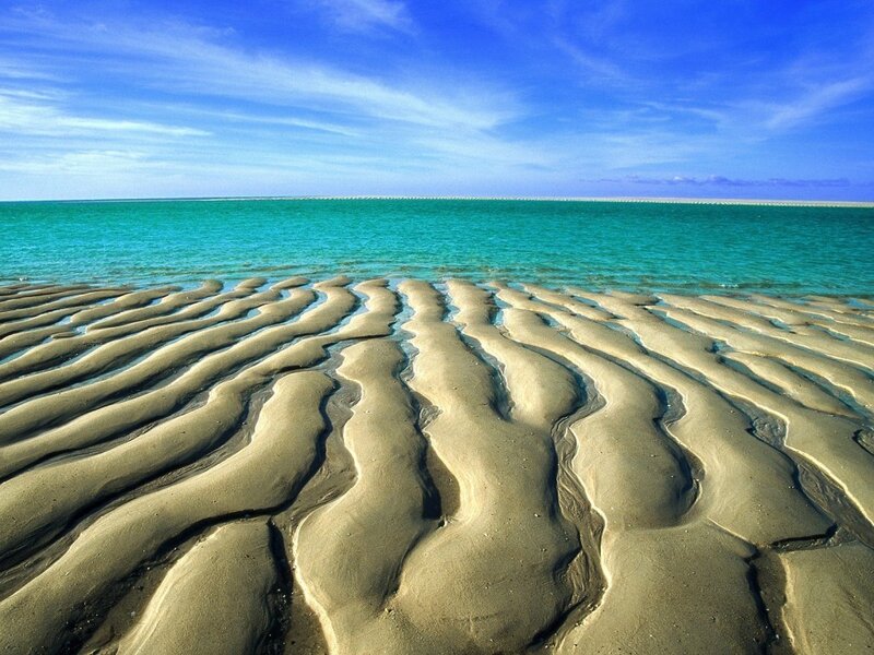 Rippled Sand Patterns — Blue, Serene, Afternoon, Photograph, Ocean, Sky
