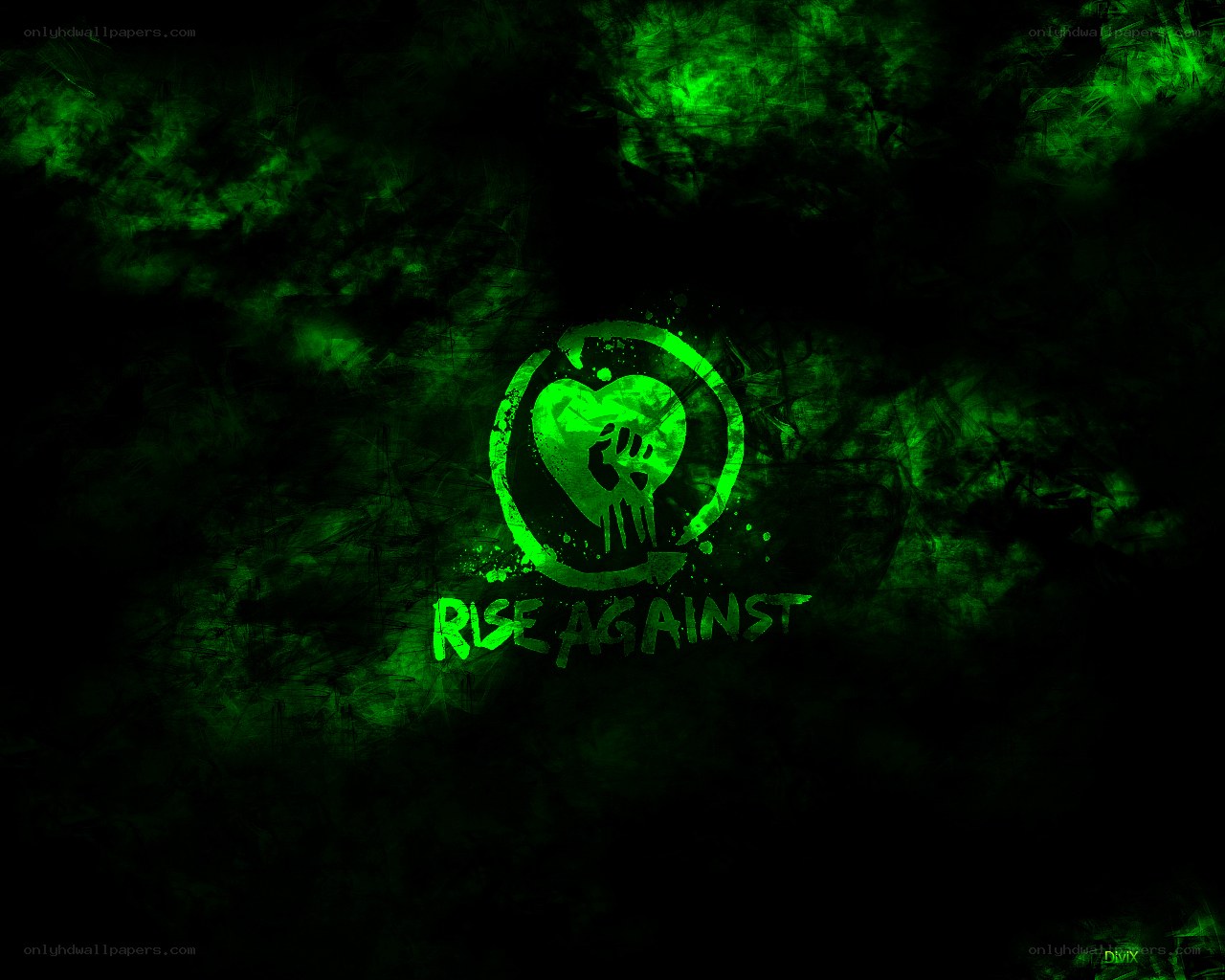 Rise Against logo on green background