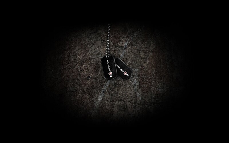 RivalSpot dog tags on dark background