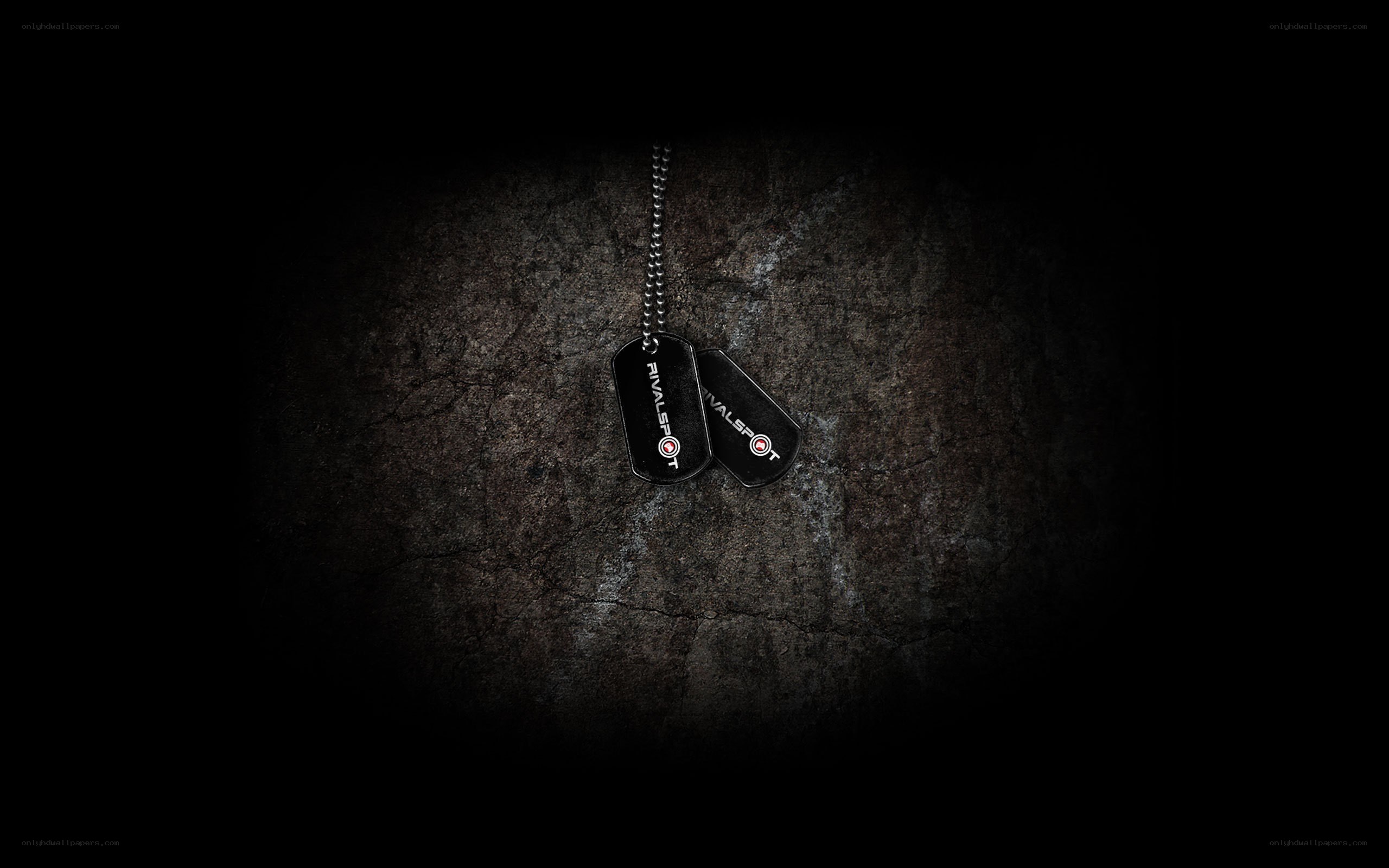 RivalSpot dog tags on dark background
