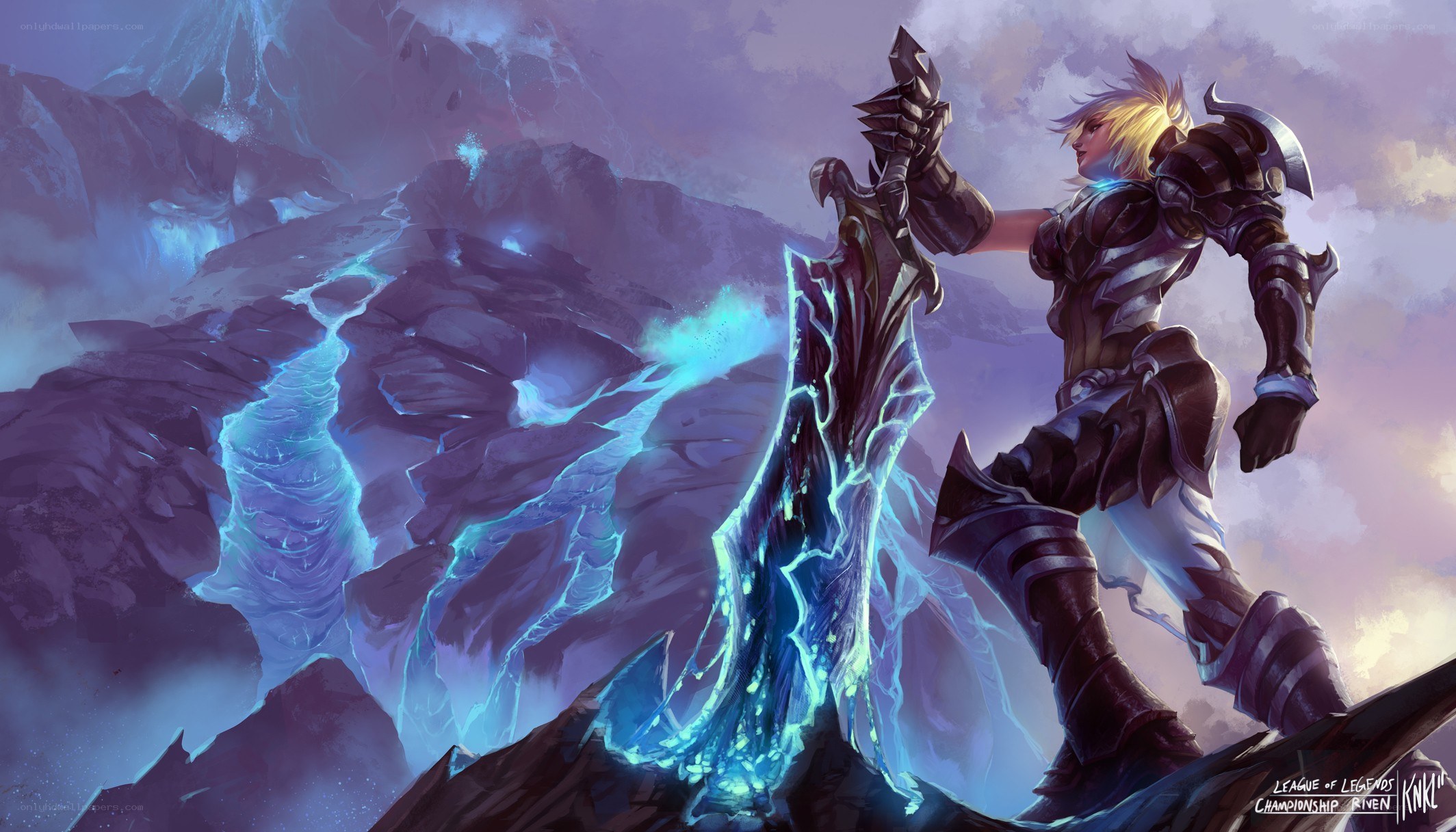 Riven stands on a mountain