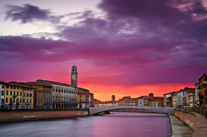 River and Bridge at Sunset — Purple