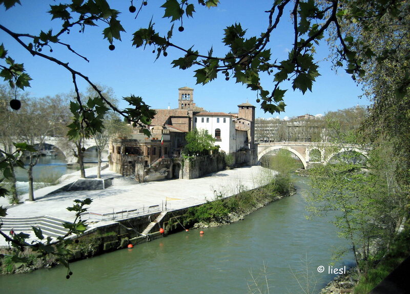 River and Bridge in City — Green