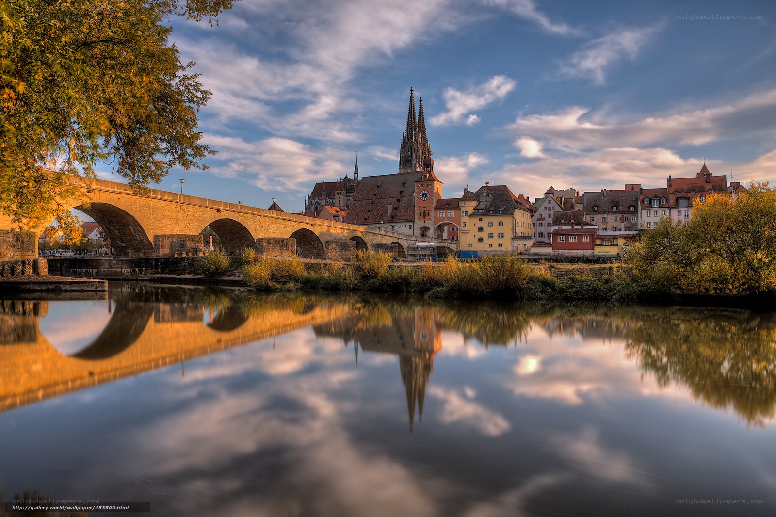 River and bridge in historic town