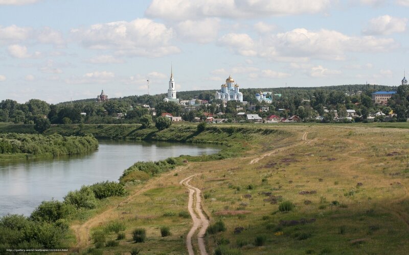 River and church town view