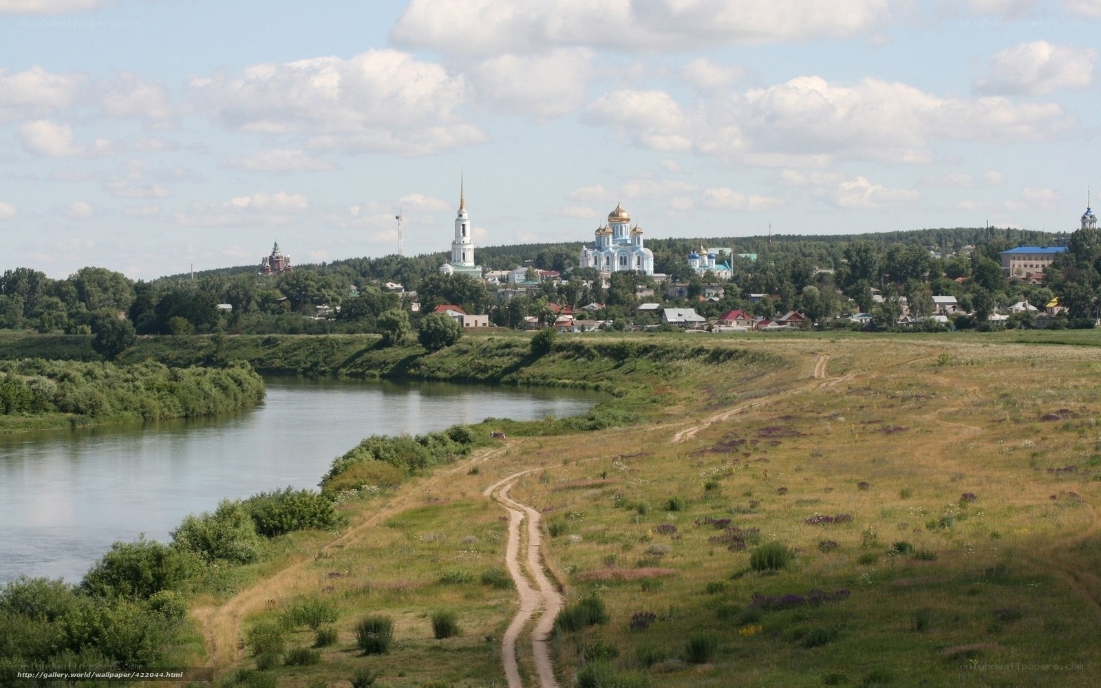River and church town view