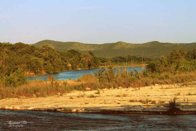 River and Hills Landscape — Blue