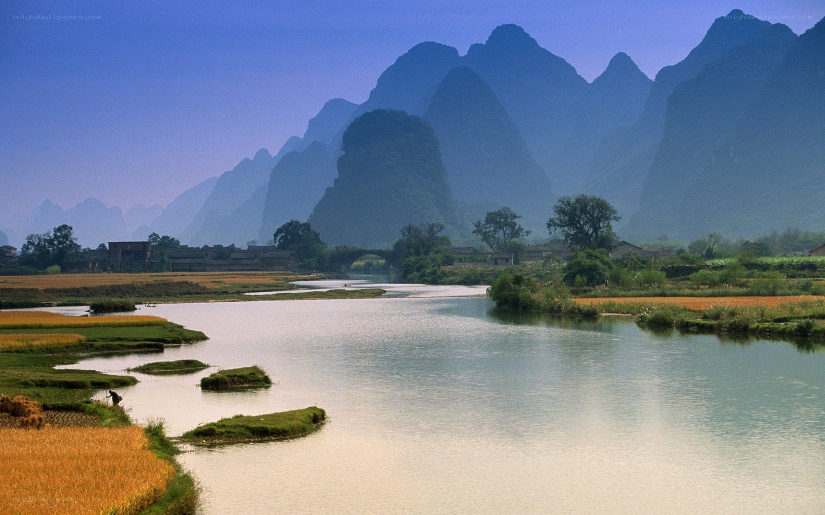 River and karst mountains landscape