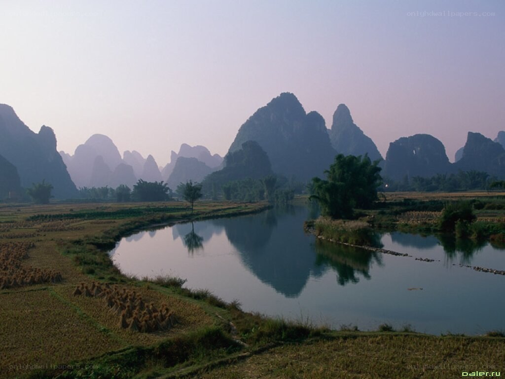 River and karst mountains landscape
