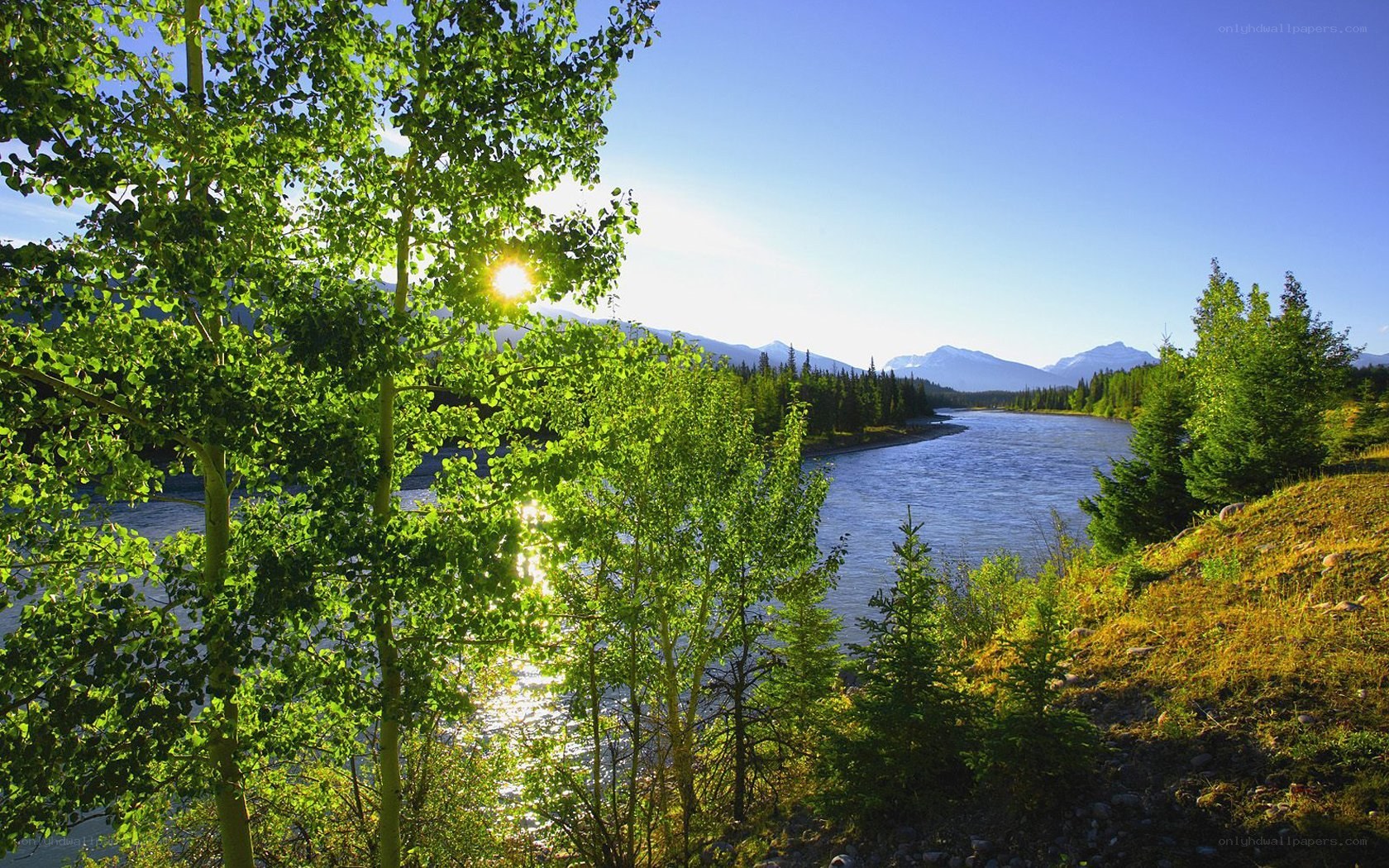 River and mountains at sunrise