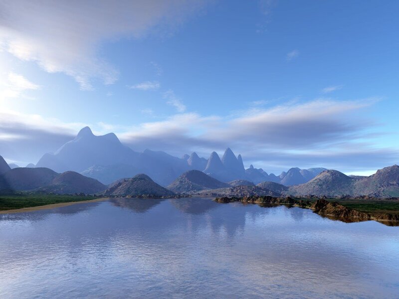 River and Mountains — Blue, Serene