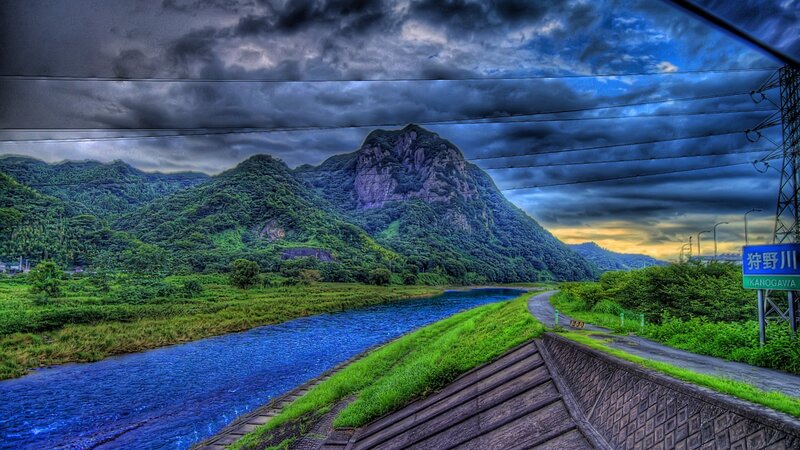 River and Mountains — Blue