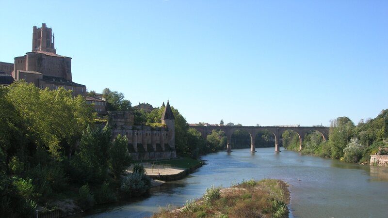 River and Stone Bridge — Blue, Serene