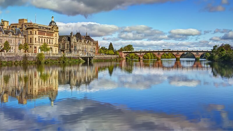 River and Stone Bridge — Blue