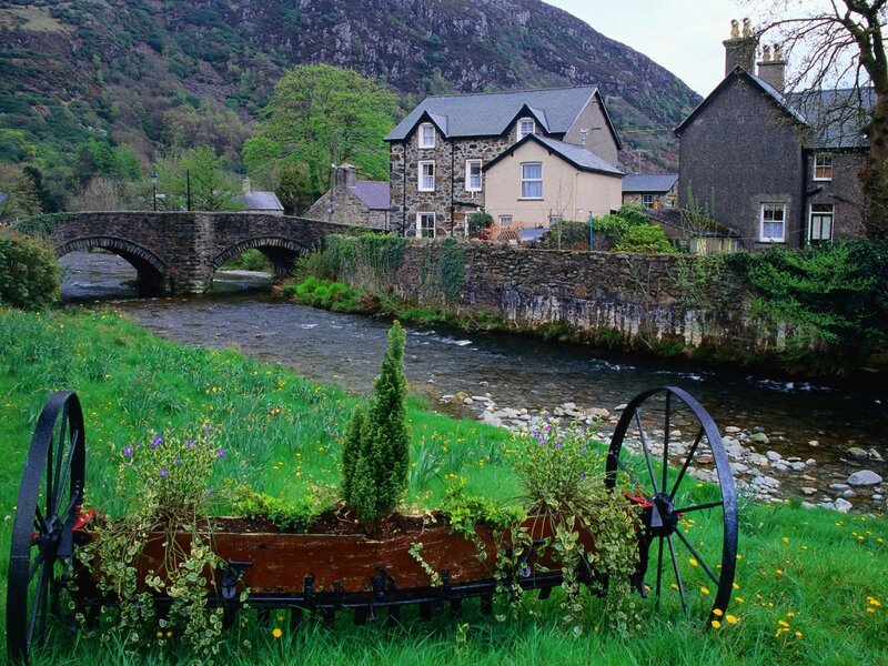 River and Stone Bridge — Green, Serene, Spring, Photograph
