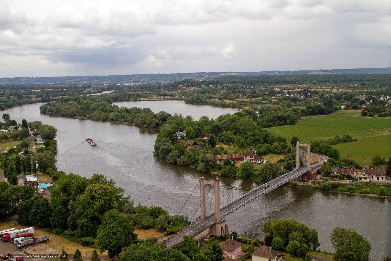 River and suspension bridge view