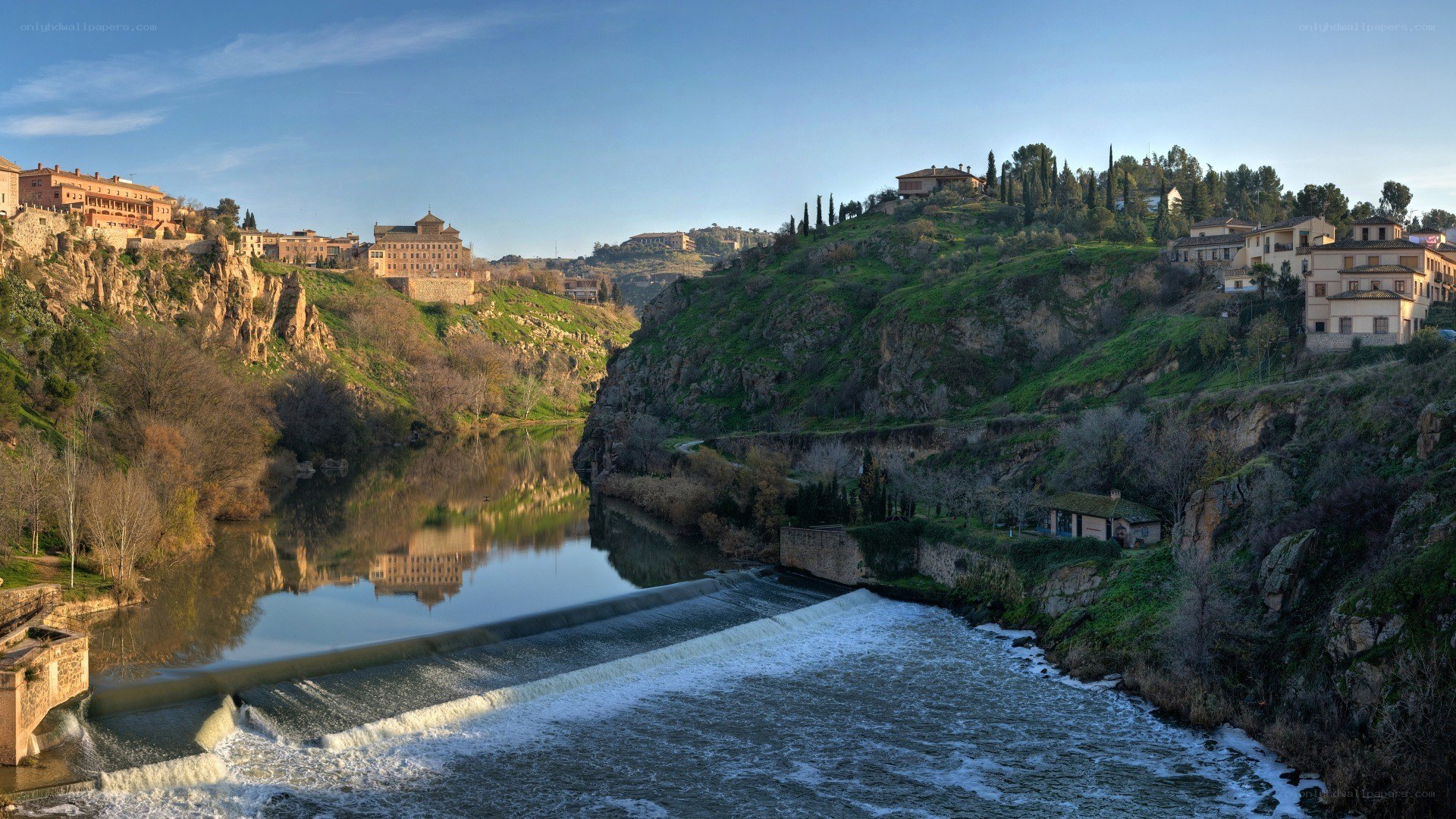 River and town on a hillside